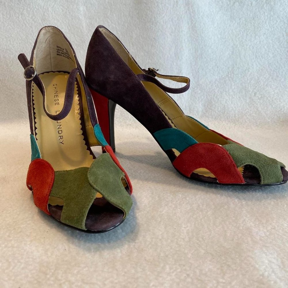 Chinese Laundry Multi-Color Suede Mary Jane Heels- Size 6